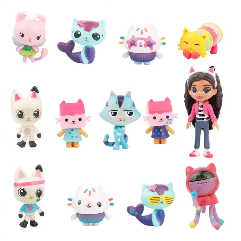 13pcs/Set Cartoon Gabby Dollhouse Anime Figure Toy PVC Model Smiling Car Cat Hug Gaby Figurines Dolls For Children Kids Gift